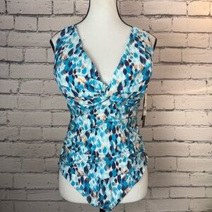 La Blanca Blue Geometric One Piece Swimsuit Size 14 Tummy Control Size 14 NWT